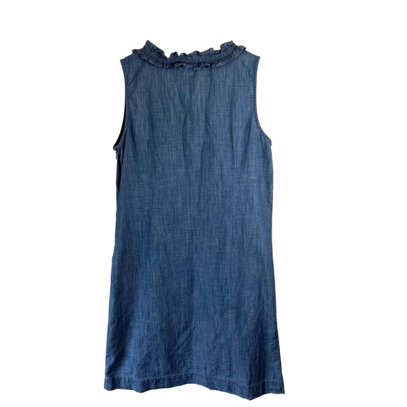 Talbots‎ Easy Blue Denim Chambray Cotton Ruffle Neck Sleeveless Dress Size Small - Picture 6 of 8